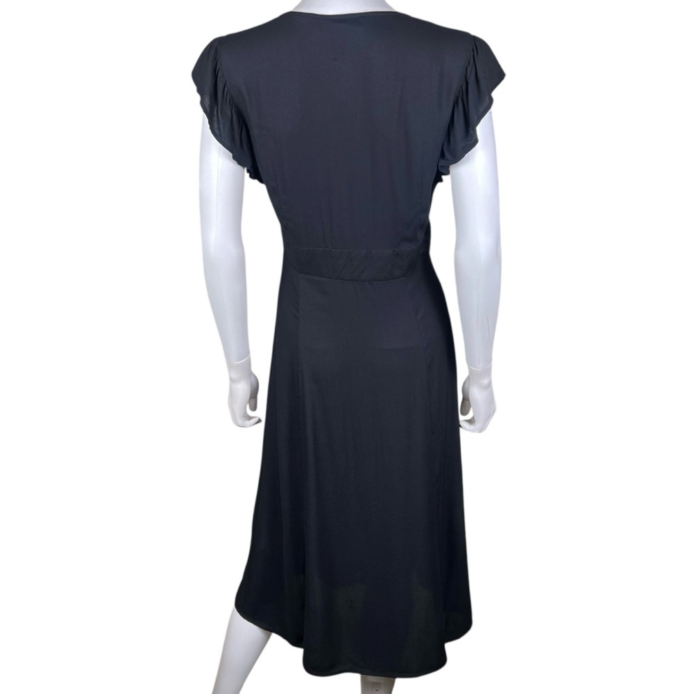 New Forever 21 Contemporary Deep Plunge V-Neck Black Midi Dress - Picture 7 of 10